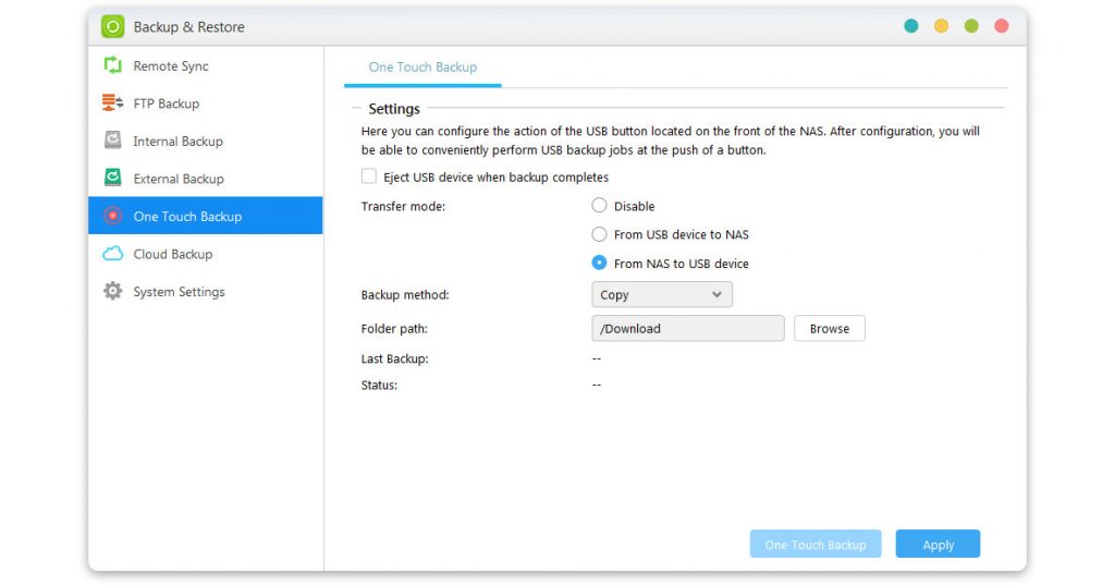 ASUSTOR One Touch Backup